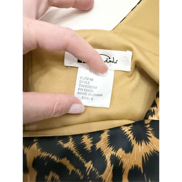 Tadashi Tan Black Leopard Ruched Square Neck Cap Sleeve Sheath Dress Size 8 - Picture 5 of 6